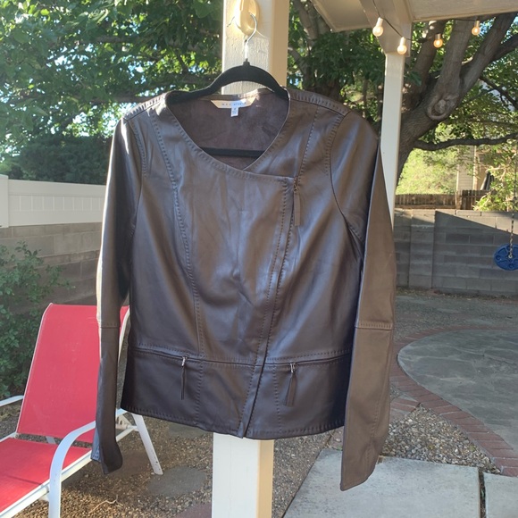 Max Studio vegan leather dark brown chocolate jacket size M - Picture 1 of 13